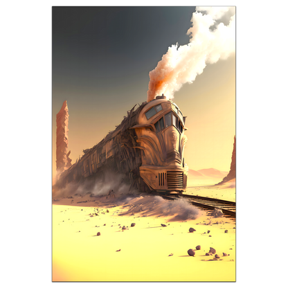 Wasteland Train Poster – The Sandpiercer | Awe-Inspiring Wall Art for Sci-Fi & Fantasy Train Enthusiasts | Unique and Exclusive Artwork