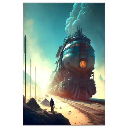 Wasteland Train Poster – Dunestorm Thunderwaker | Awe-Inspiring Wall Art for Sci-Fi & Fantasy Train Enthusiasts | Unique and Exclusive Artwork