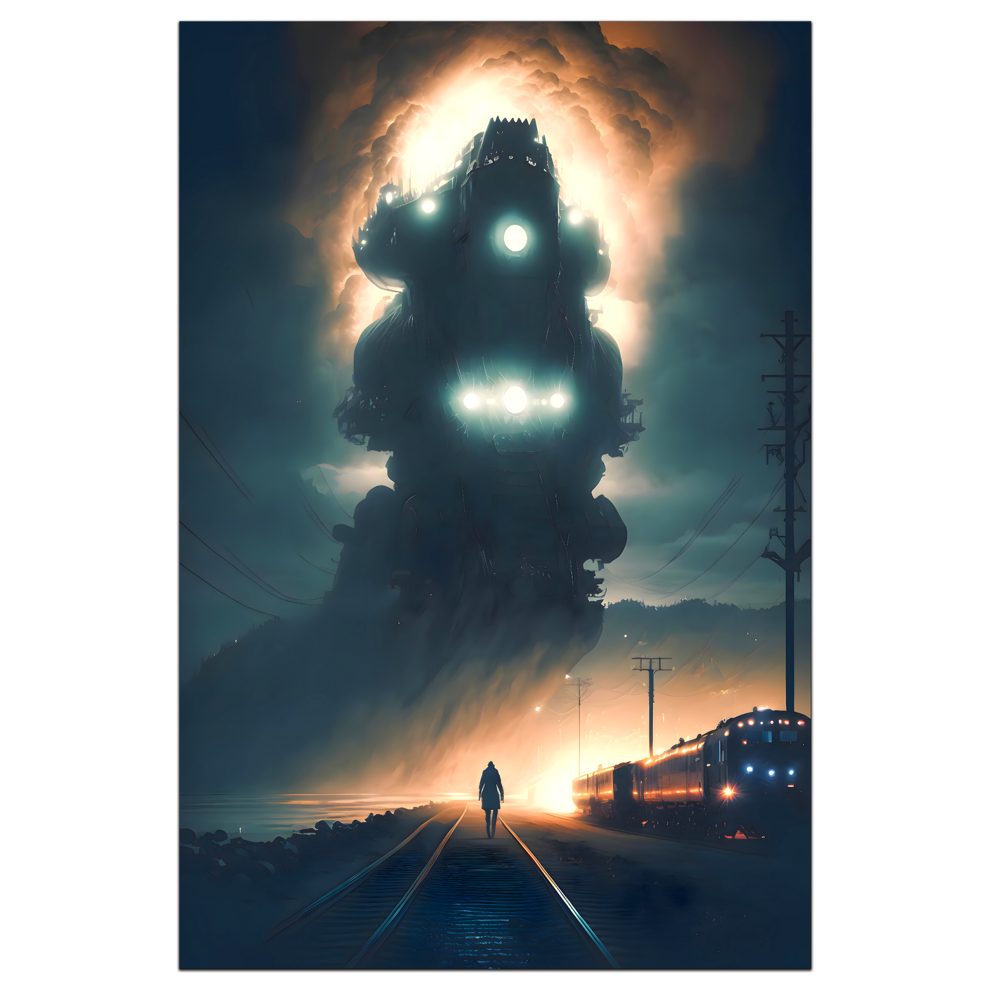 Post-Apocalyptic Train Poster – The Unyielding Monolith | Awe-Inspiring Wall Art for Sci-Fi & Fantasy Train Enthusiasts | Unique and Exclusive Artwork