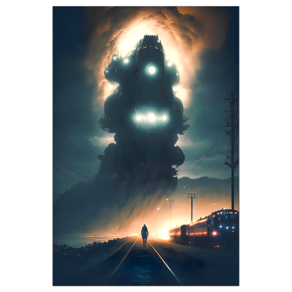 Post-Apocalyptic Train Poster – The Unyielding Monolith | Awe-Inspiring Wall Art for Sci-Fi & Fantasy Train Enthusiasts | Unique and Exclusive Artwork