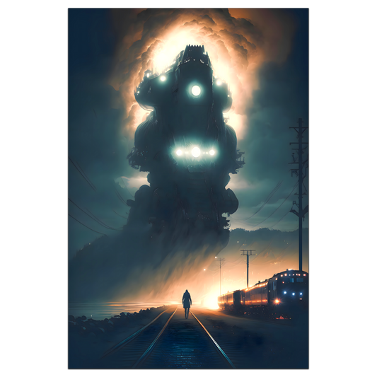 Post-Apocalyptic Train Poster – The Unyielding Monolith | Awe-Inspiring Wall Art for Sci-Fi & Fantasy Train Enthusiasts | Unique and Exclusive Artwork