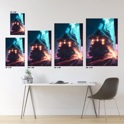 Cyberpunk Train Poster – Chromeshell Nightcrawler | Awe-Inspiring Wall Art for Sci-Fi & Fantasy Train Enthusiasts | Unique and Exclusive Artwork