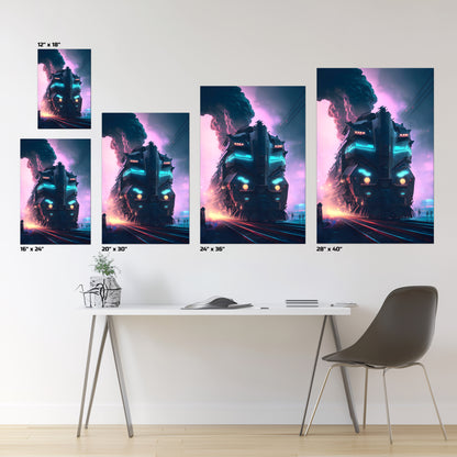 Cyberpunk Train Poster – Neon Hauler | Awe-Inspiring Wall Art for Sci-Fi & Fantasy Train Enthusiasts | Unique and Exclusive Artwork