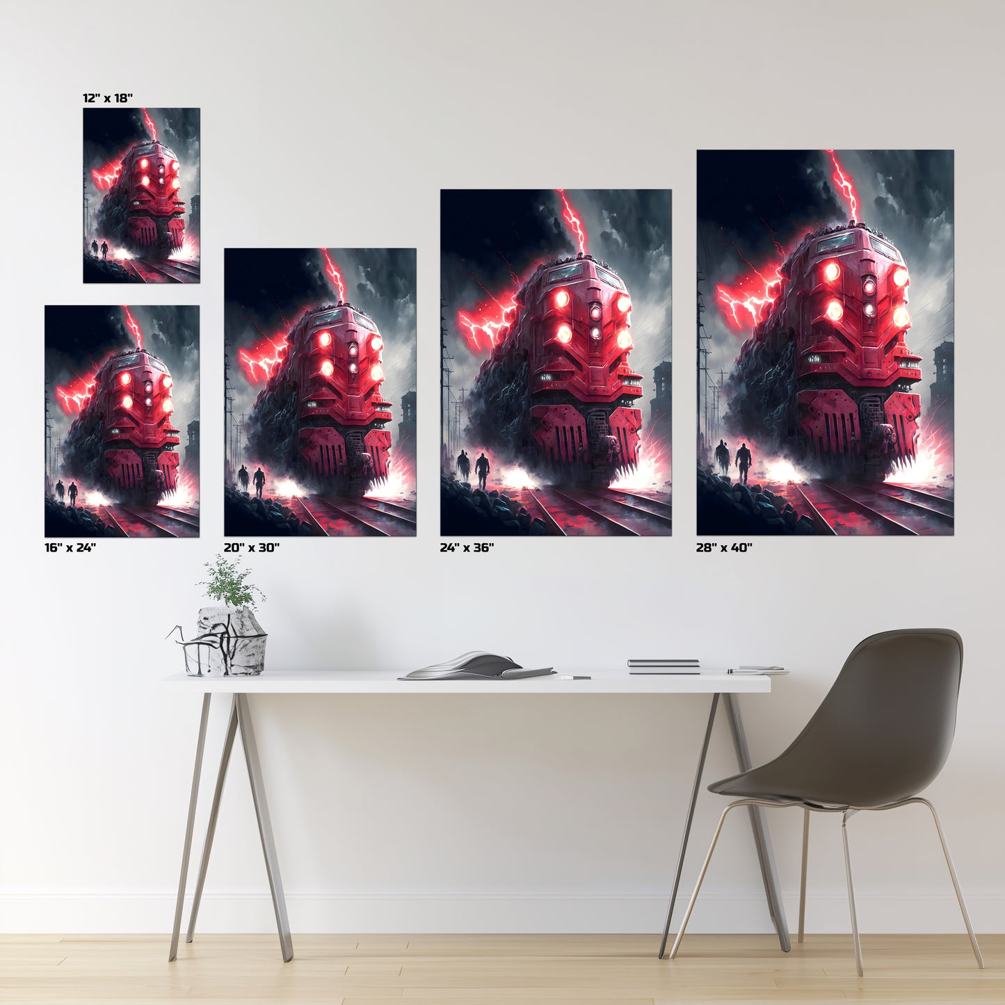 Wasteland Train Poster – Crimson Maelstrom | Awe-Inspiring Wall Art for Sci-Fi & Fantasy Train Enthusiasts | Unique and Exclusive Artwork
