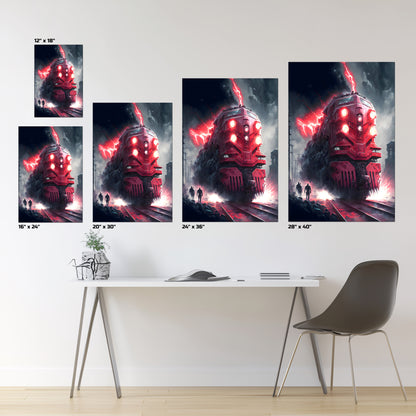 Wasteland Train Poster – Crimson Maelstrom | Awe-Inspiring Wall Art for Sci-Fi & Fantasy Train Enthusiasts | Unique and Exclusive Artwork