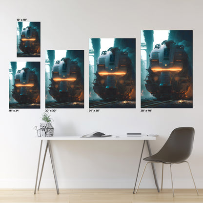 Cyberpunk Train Poster – Dreadpulse  Omnihauler | Awe-Inspiring Wall Art for Sci-Fi & Fantasy Train Enthusiasts | Unique and Exclusive Artwork