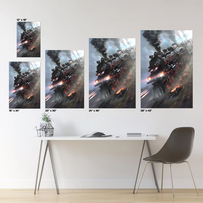 Steampunk Train Poster – Blitzfire Express | Awe-Inspiring Wall Art for Sci-Fi & Fantasy Train Enthusiasts | Unique and Exclusive Artwork