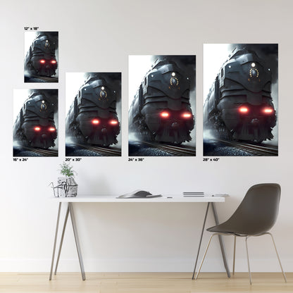 Dystopia Train Poster – Grimbringer Thunderclad | Awe-Inspiring Wall Art for Sci-Fi & Fantasy Train Enthusiasts | Unique and Exclusive Artwork