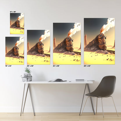 Wasteland Train Poster – The Sandpiercer | Awe-Inspiring Wall Art for Sci-Fi & Fantasy Train Enthusiasts | Unique and Exclusive Artwork