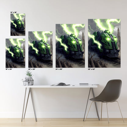 Zombie Train Poster – Shadowbane Revenant | Awe-Inspiring Wall Art for Sci-Fi & Fantasy Train Enthusiasts | Unique and Exclusive Artwork