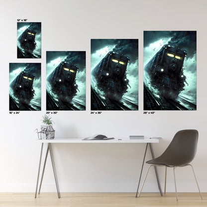 Zombie Train Poster – The Grim Hauler | Awe-Inspiring Wall Art for Sci-Fi & Fantasy Train Enthusiasts | Unique and Exclusive Artwork