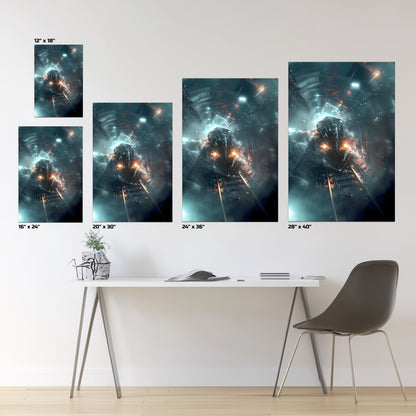 Cyberpunk Train Poster – Nightblade Crusader | Awe-Inspiring Wall Art for Sci-Fi & Fantasy Train Enthusiasts | Unique and Exclusive Artwork